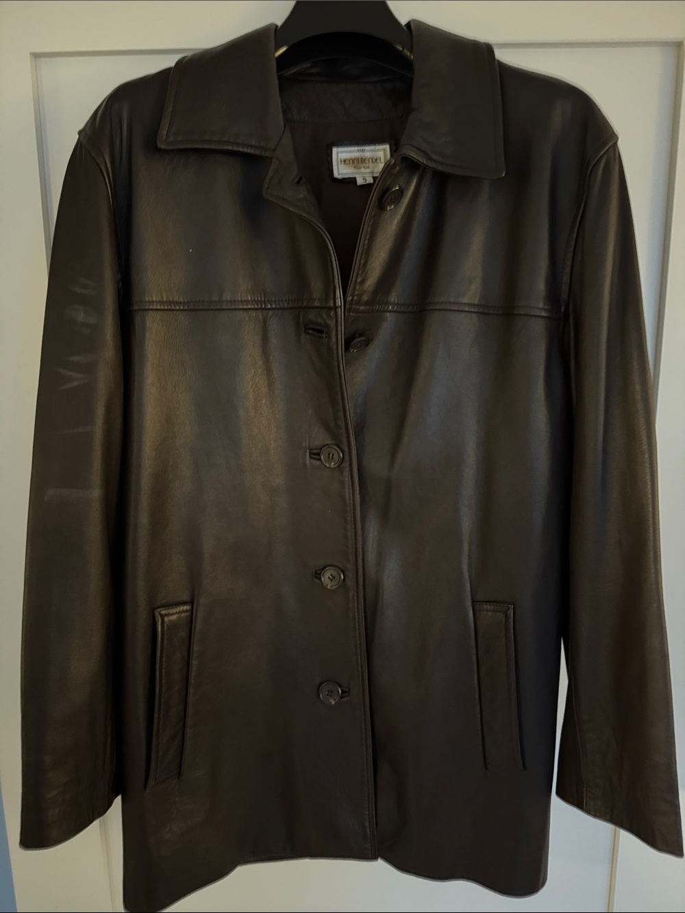 henri bendel VINTAGE Dark Brown Leather Button-Front Jacket